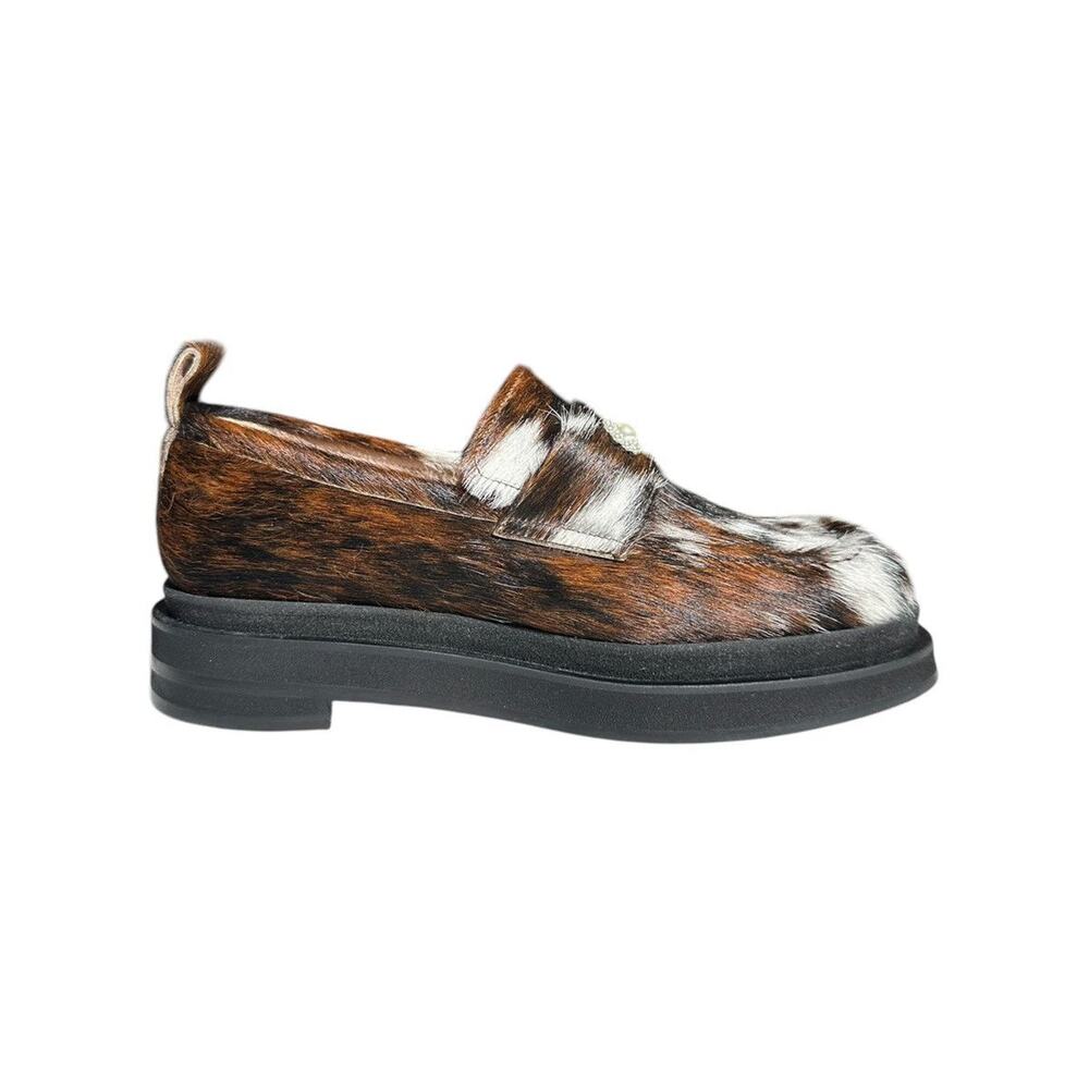 Calf hair fur pearl detail heart toe loafer